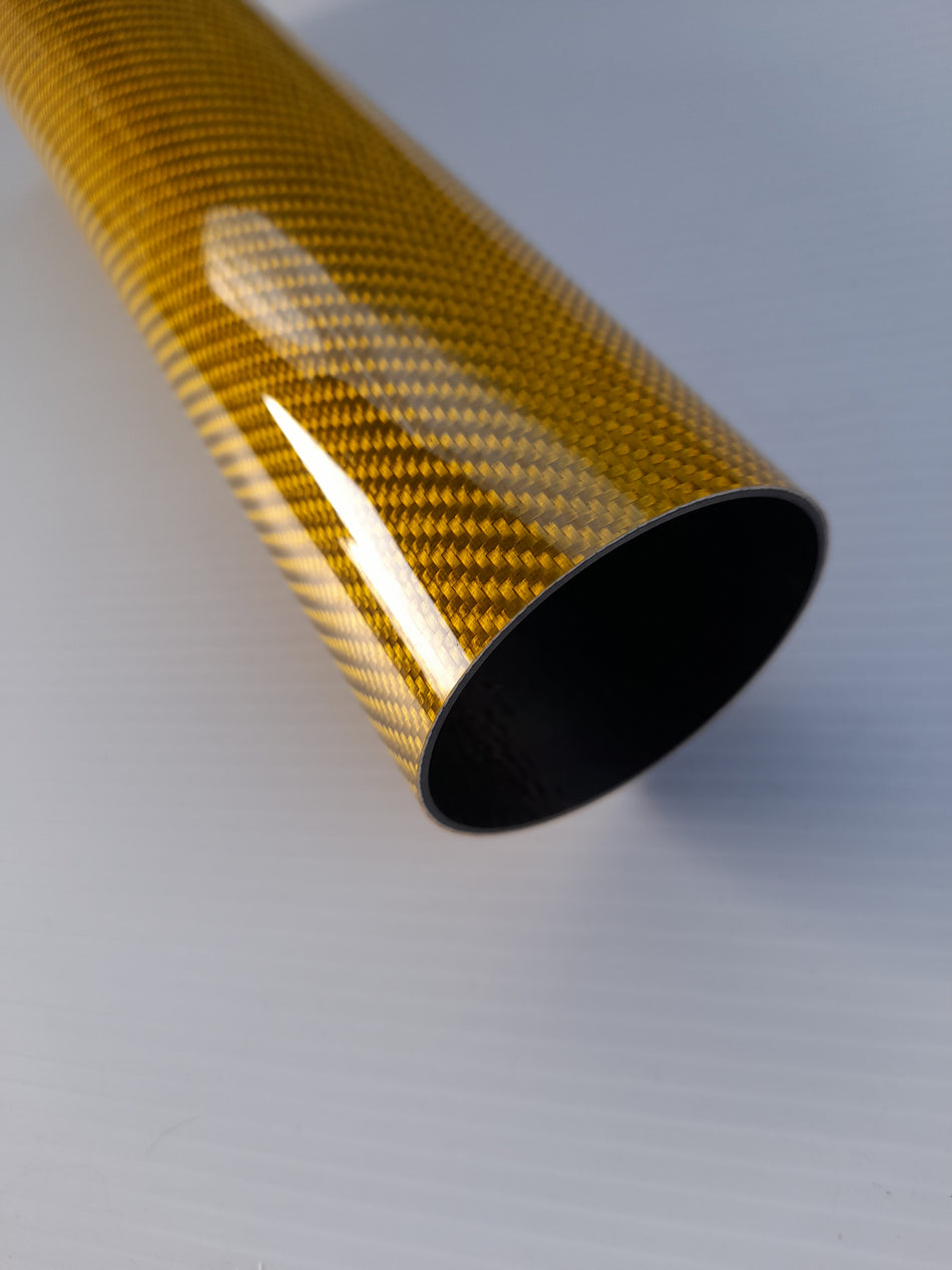 Carbon Fibre Tube Yellow Exhaust Sleeve 250mm Length Gloss Twill