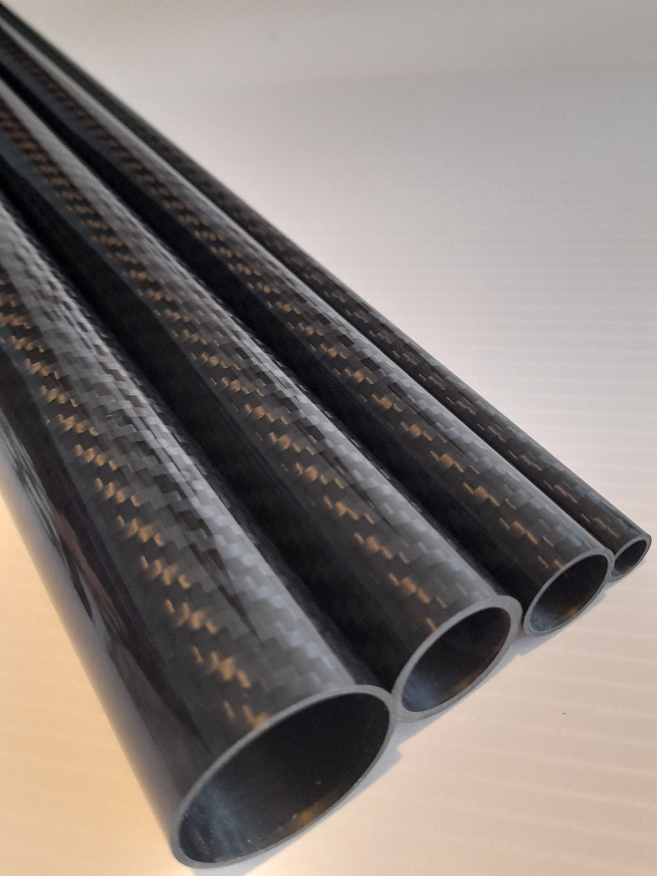 Carbon Fibre Tube Roll Wrapped 1000mm Length Different Diameters Gloss Twill Black