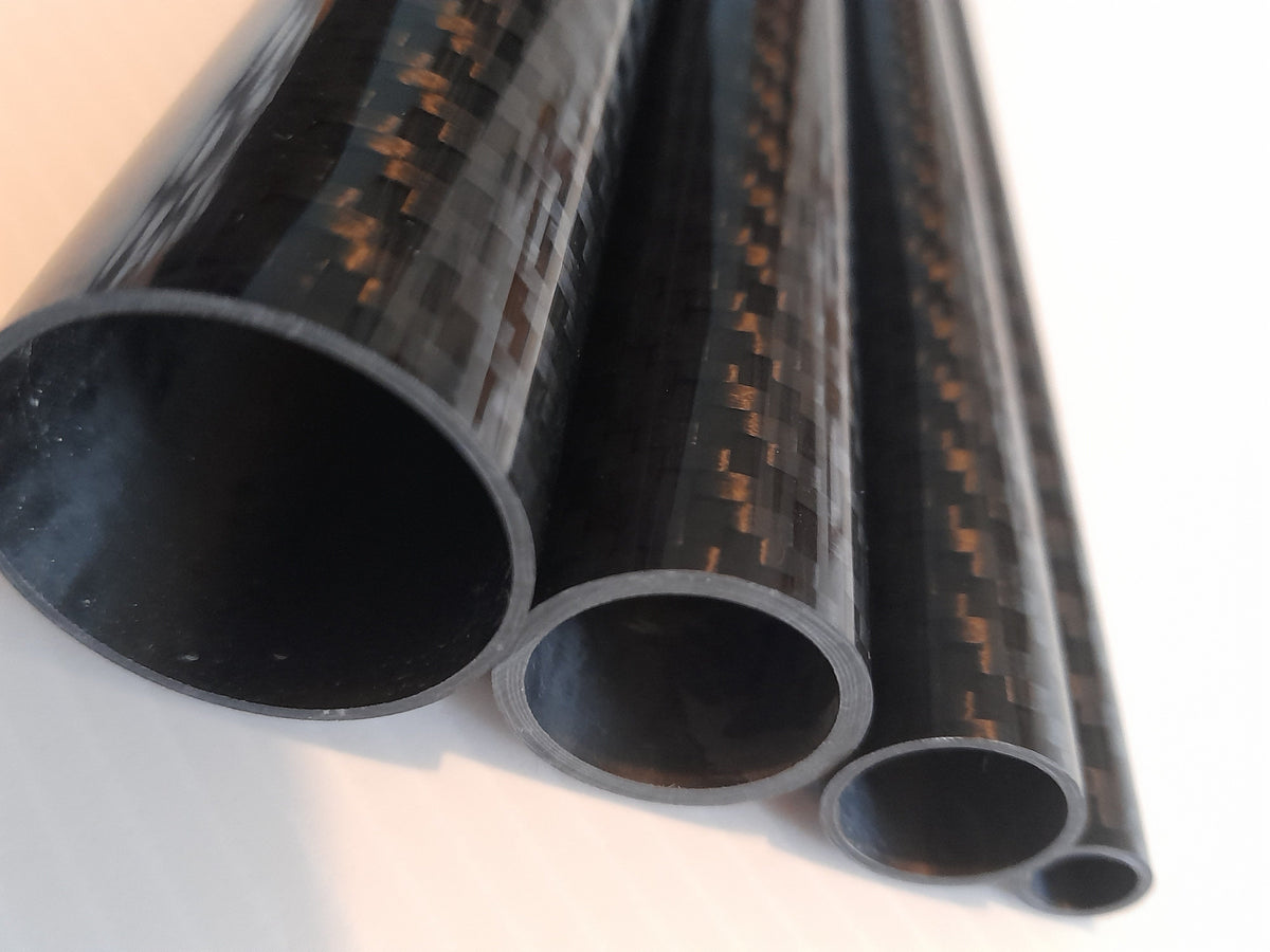 Carbon Fibre Tube Roll Wrapped 1000mm Length Different Diameters Gloss Twill Black