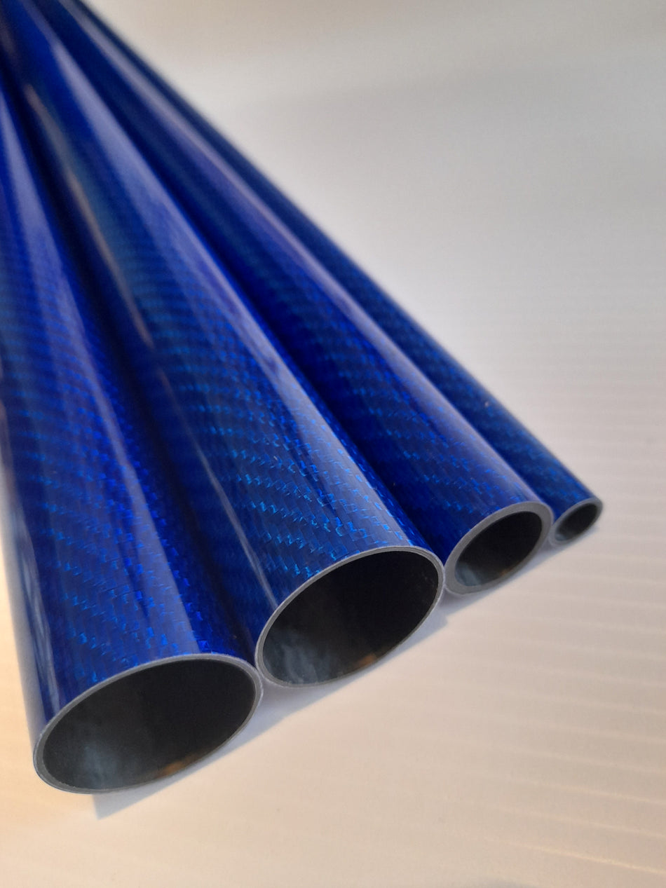 Carbon Fibre Tube Roll Wrapped 500mm Length Different Diameters Gloss Twill Blue