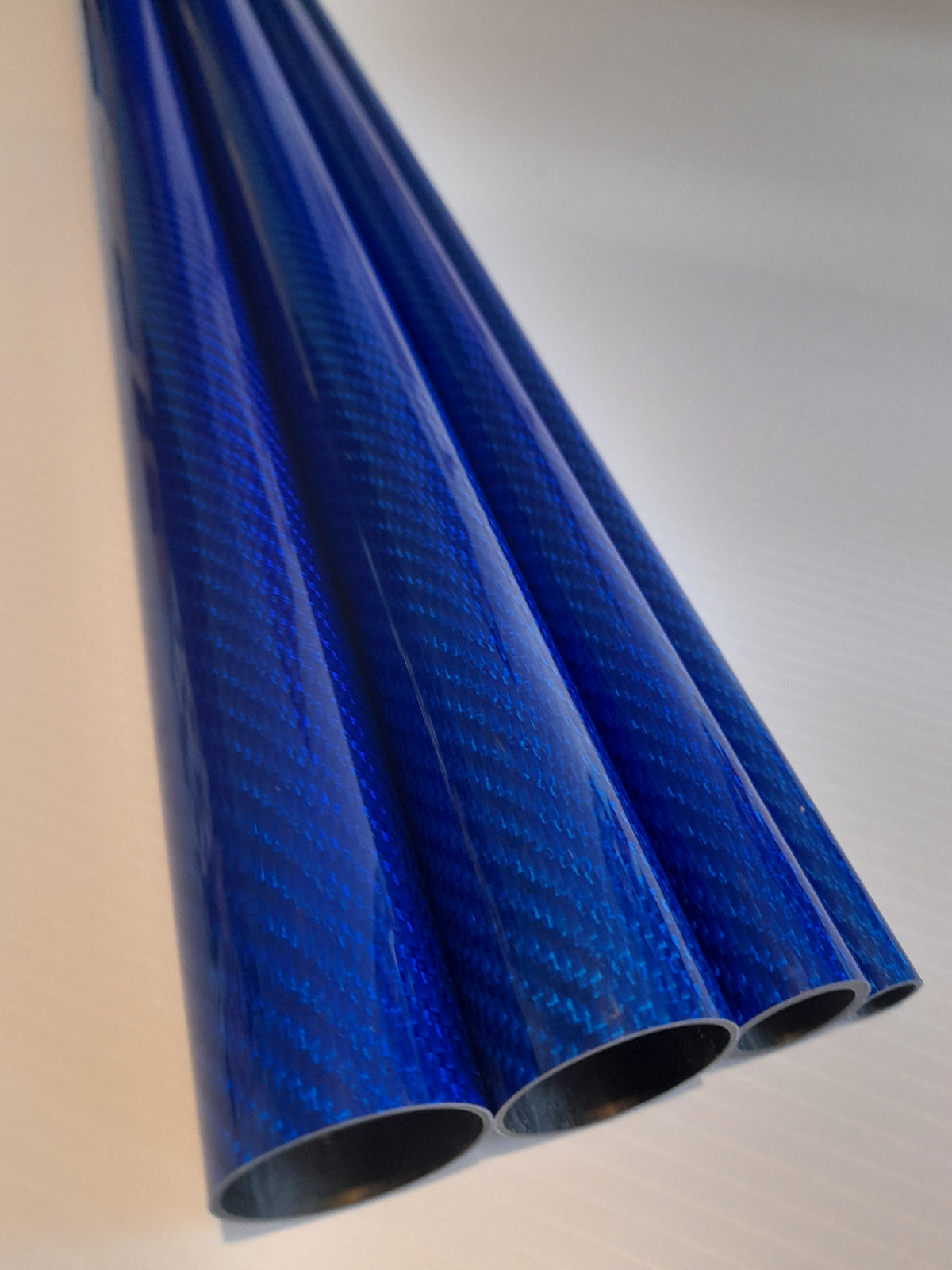 Carbon Fibre Tube Roll Wrapped 500mm Length Different Diameters Gloss Twill Blue