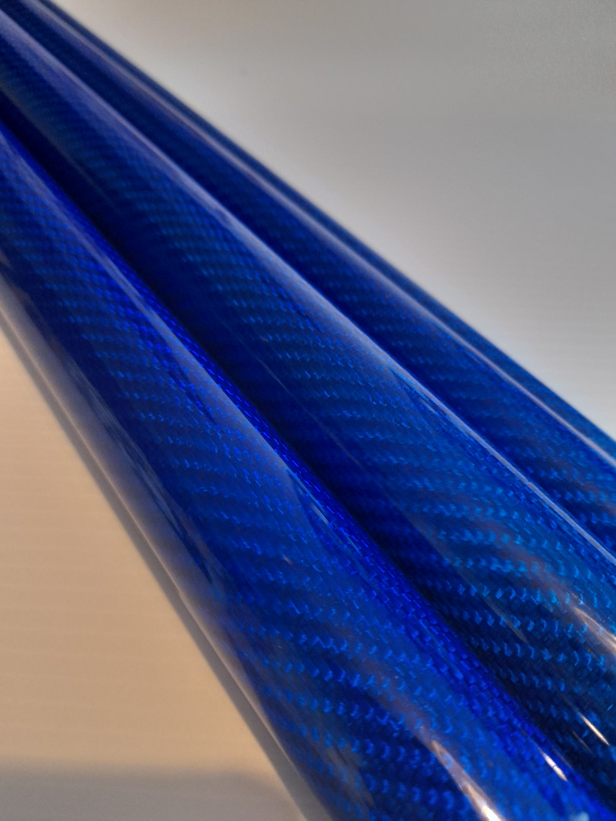 Carbon Fibre Tube Roll Wrapped 500mm Length Different Diameters Gloss Twill Blue