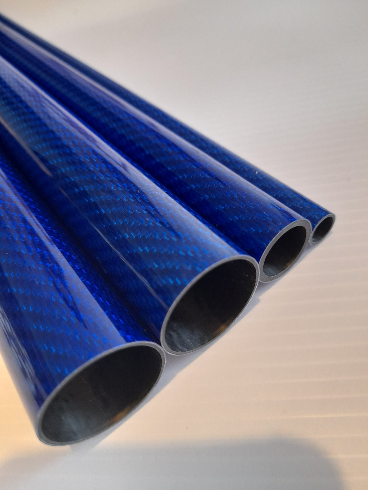 Carbon Fibre Tube Roll Wrapped 500mm Length Different Diameters Gloss Twill Blue