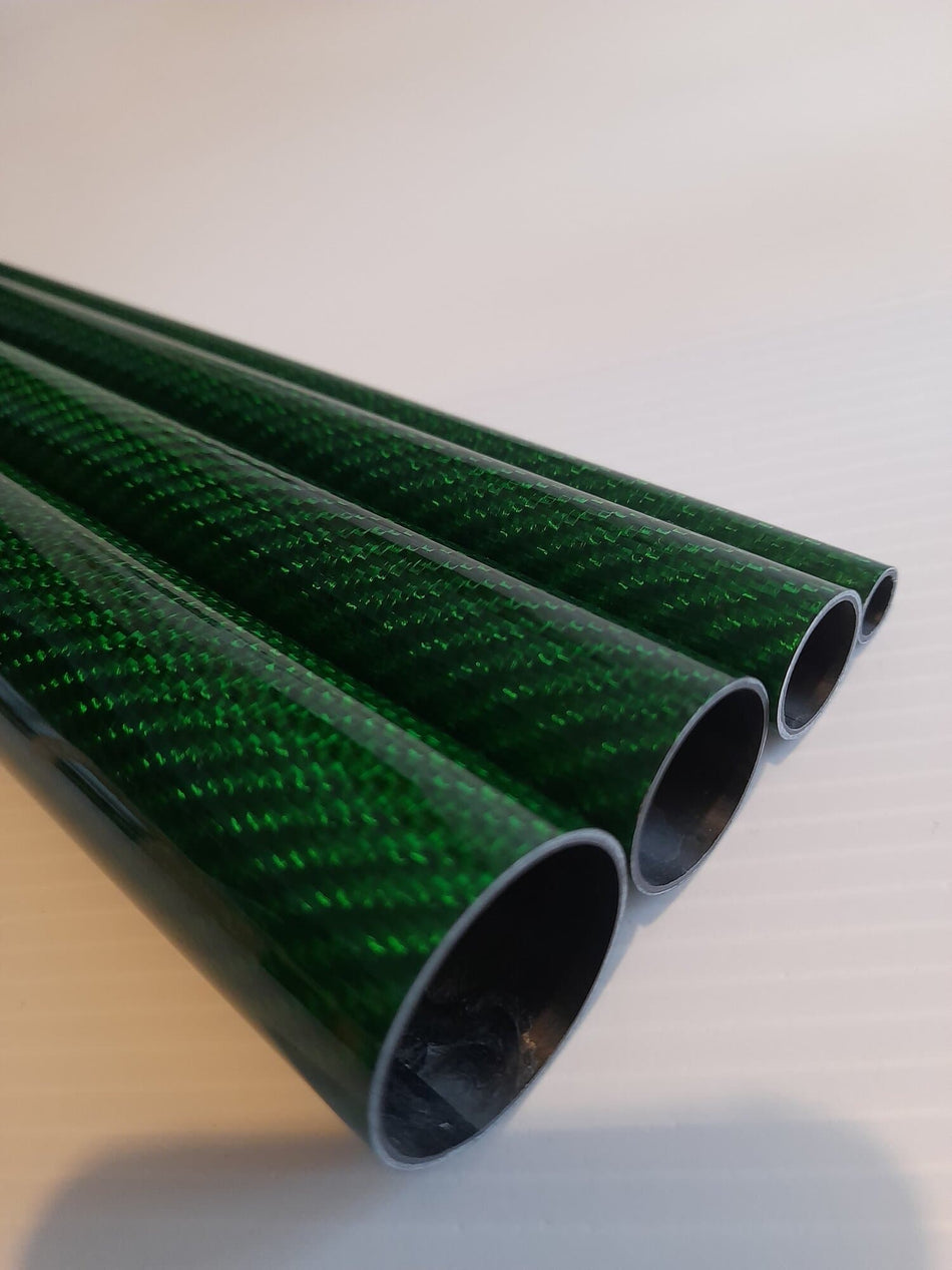 Carbon Fibre Tube Roll Wrapped 500mm Length Different Diameters Gloss Twill Green