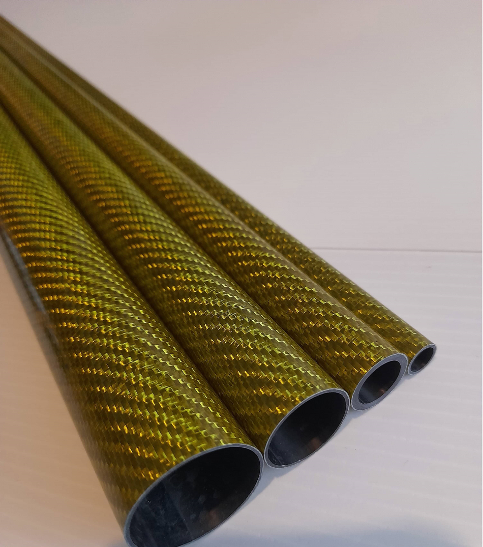 Carbon Fibre Tube Roll Wrapped 500mm Length  Gloss Twill Yellow/Gold