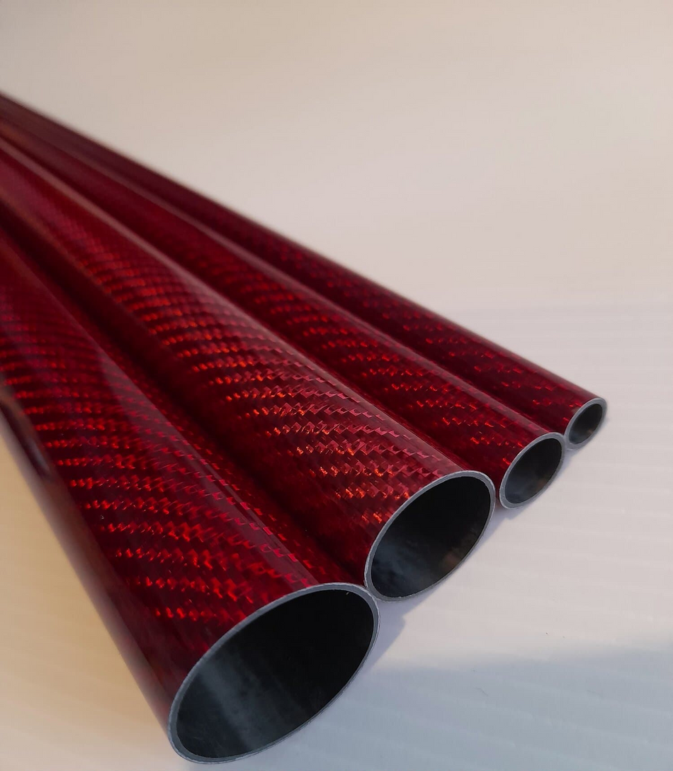 Carbon Fibre Tube Roll Wrapped 500mm Length Different Diameters Gloss Twill Red